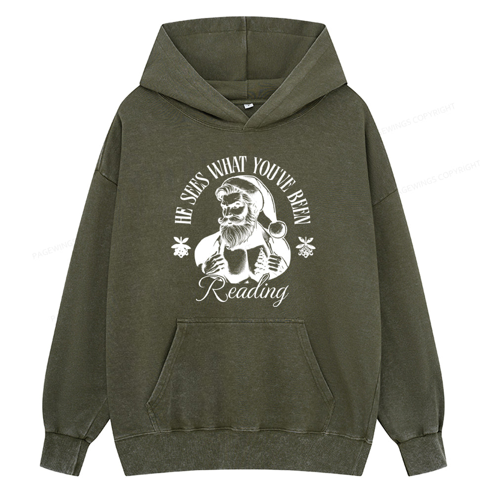 Pagewings He Sees What You've Been Reading Unisex Washed Hoodie