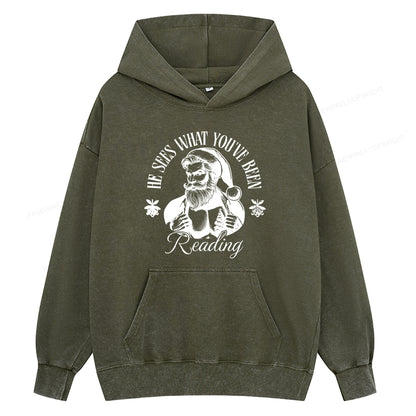 Pagewings He Sees What You've Been Reading Unisex Washed Hoodie