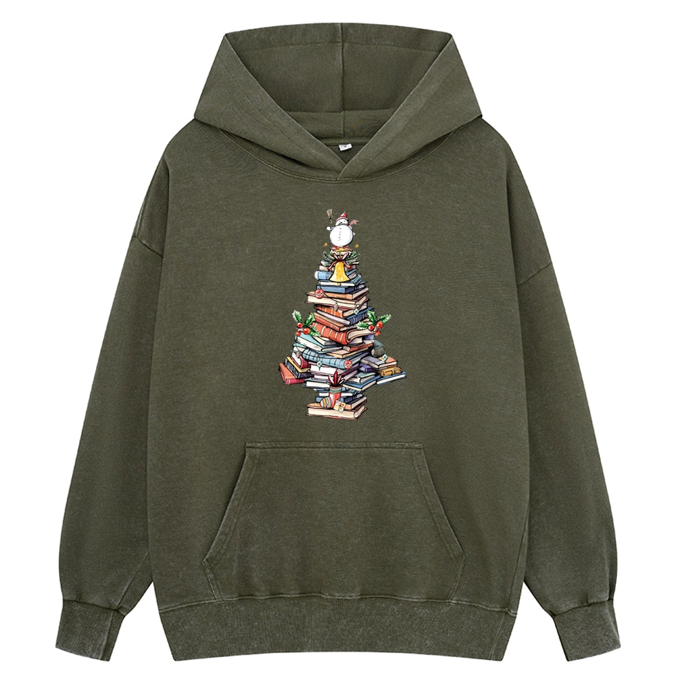 Pagewings Book Christmas Tree Unisex Washed Hoodie