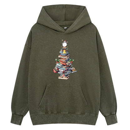Pagewings Book Christmas Tree Unisex Washed Hoodie