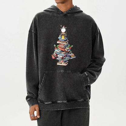 Pagewings Book Christmas Tree Unisex Washed Hoodie