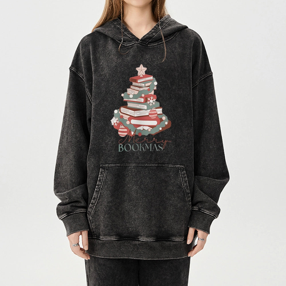 Pagewings Merry Bookmas Unisex Washed Hoodie