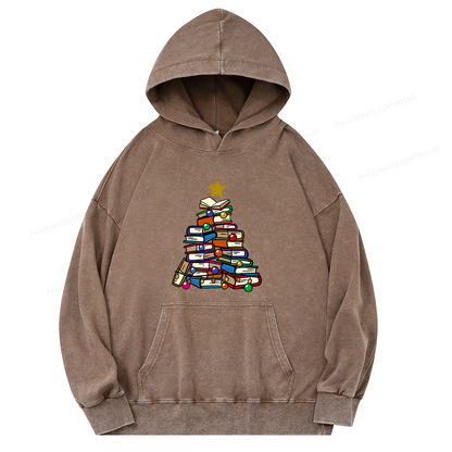 Pagewings Christmas Tree Bookworm Unisex Washed Hoodie