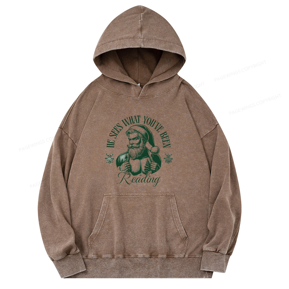 Pagewings He Sees What You've Been Reading Unisex Washed Hoodie
