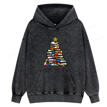 Pagewings Christmas Tree Bookworm Unisex Washed Hoodie