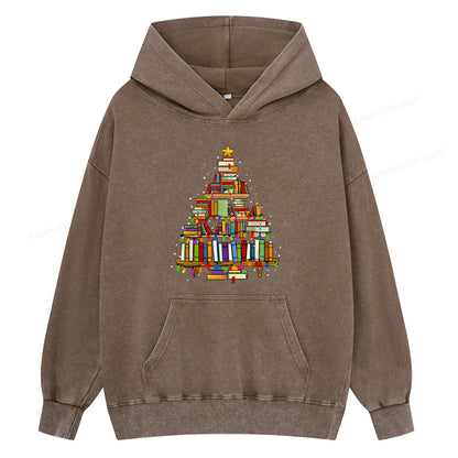 Pagewings Christmas Books Tree Unisex Washed Hoodie
