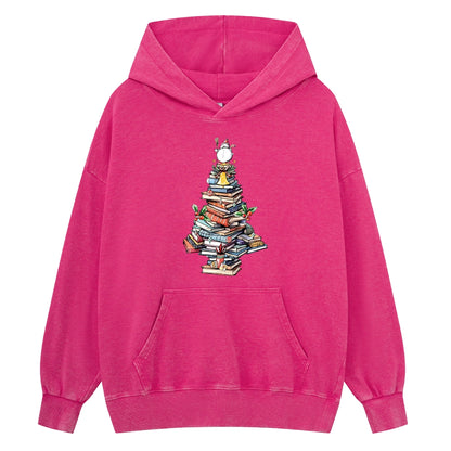 Pagewings Book Christmas Tree Unisex Washed Hoodie