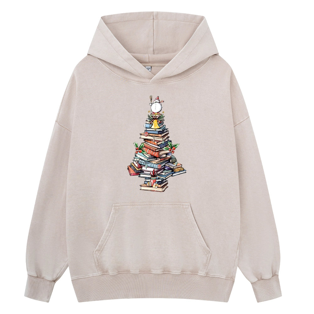 Pagewings Book Christmas Tree Unisex Washed Hoodie