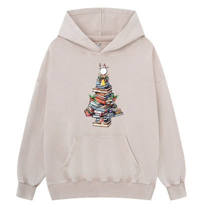 Pagewings Book Christmas Tree Unisex Washed Hoodie