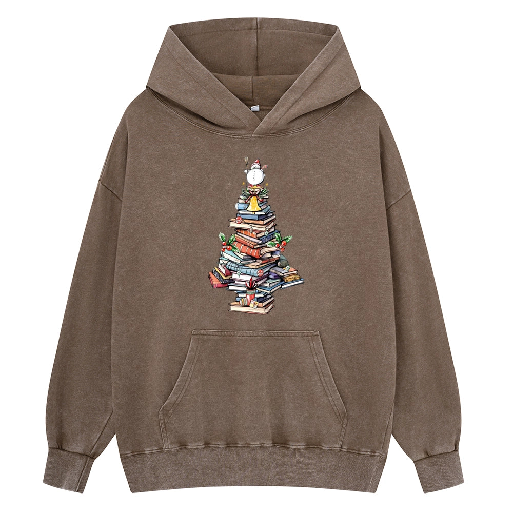 Pagewings Book Christmas Tree Unisex Washed Hoodie