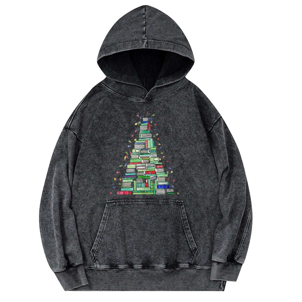 Pagewings Christmas Book Tree Unisex Washed Hoodie