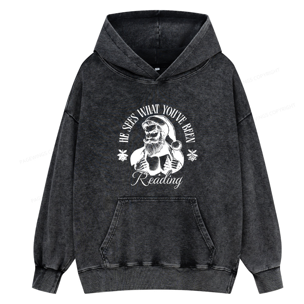 Pagewings He Sees What You've Been Reading Unisex Washed Hoodie