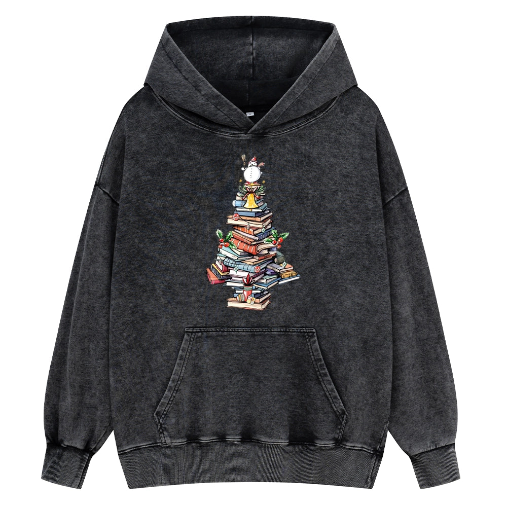 Pagewings Book Christmas Tree Unisex Washed Hoodie