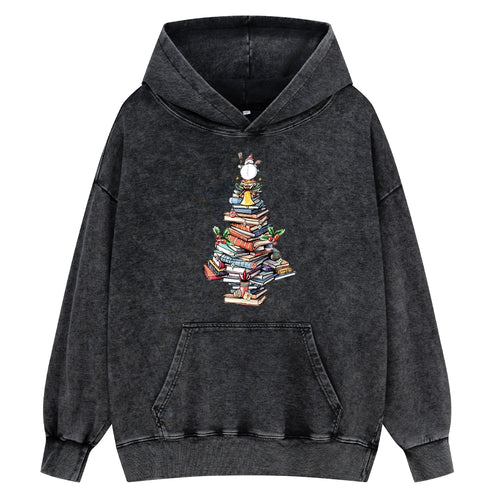Pagewings Book Christmas Tree Unisex Washed Hoodie