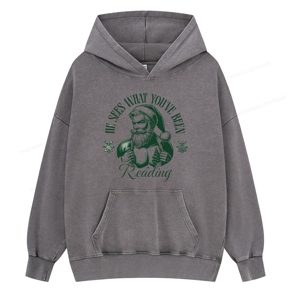 Pagewings He Sees What You've Been Reading Unisex Washed Hoodie