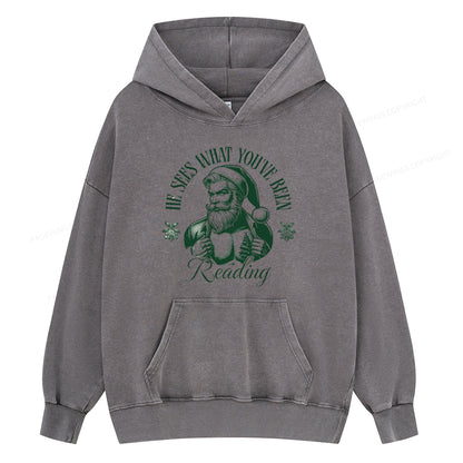 Pagewings He Sees What You've Been Reading Unisex Washed Hoodie
