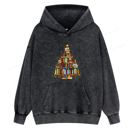 Pagewings Christmas Books Tree Unisex Washed Hoodie