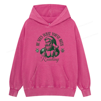 Pagewings He Sees What You've Been Reading Unisex Washed Hoodie