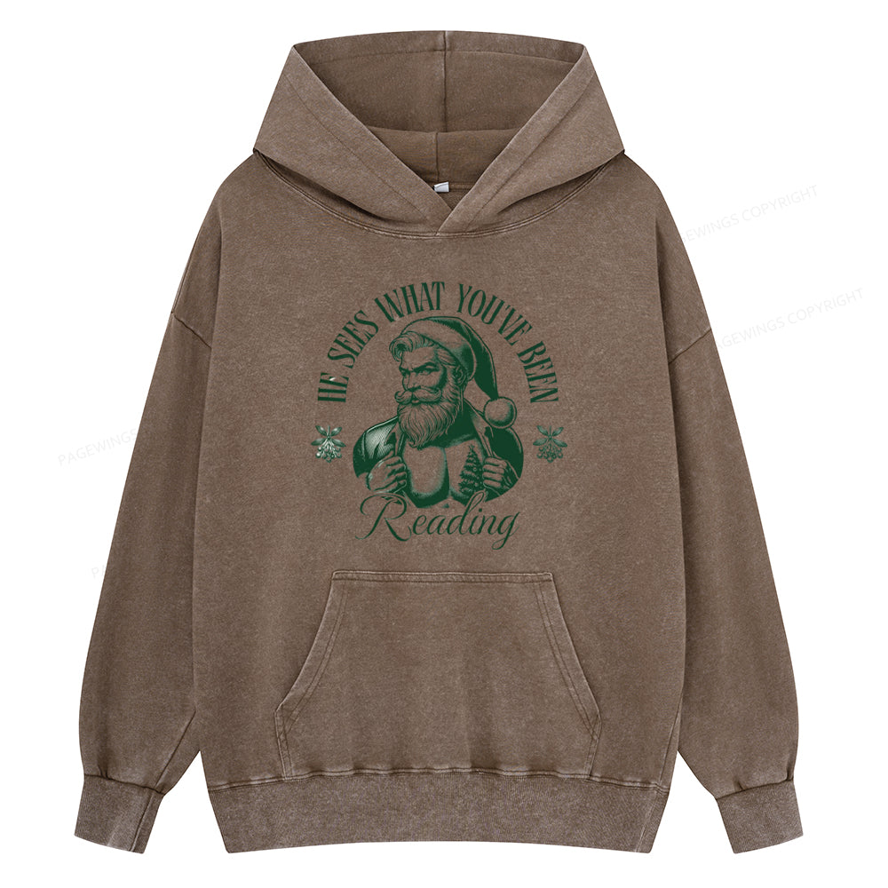 Pagewings He Sees What You've Been Reading Unisex Washed Hoodie