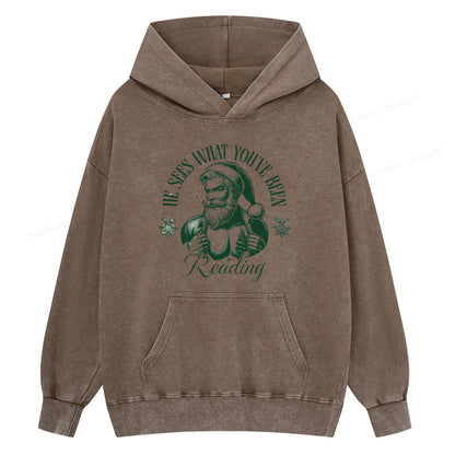 Pagewings He Sees What You've Been Reading Unisex Washed Hoodie