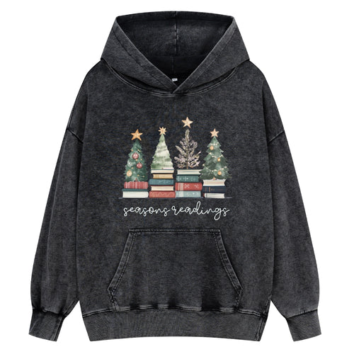 Pagewings Bookish Christmas Unisex Washed Hoodie