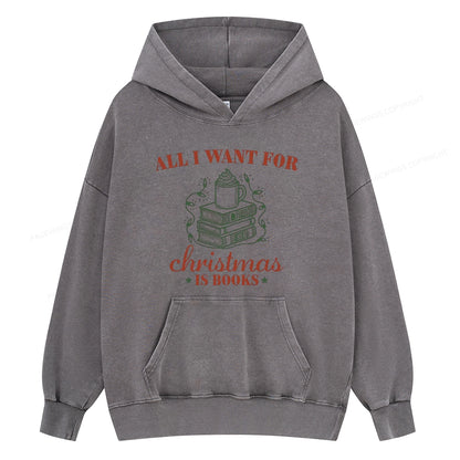 Pagewings All I Want For Christmas Is Books Unisex Washed Hoodie