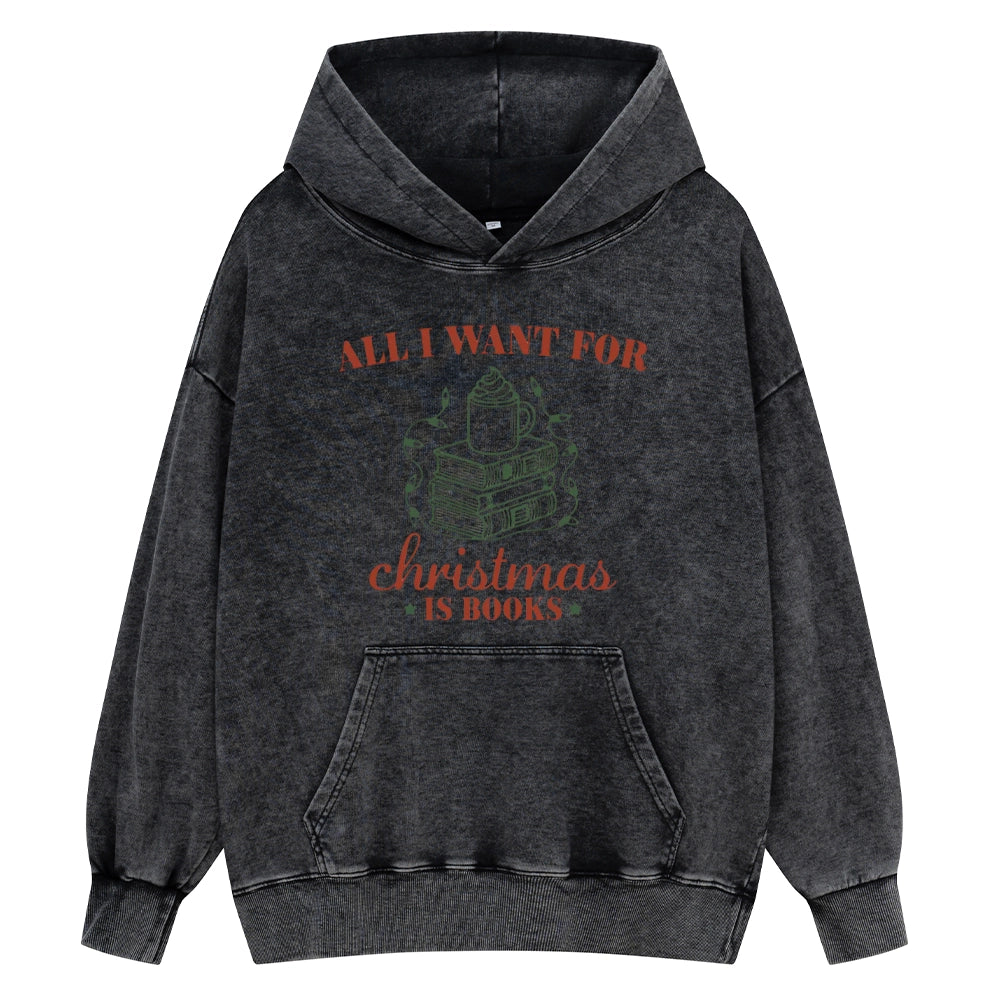 Pagewings All I Want For Christmas Is Books Unisex Washed Hoodie
