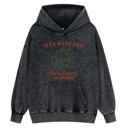 Pagewings All I Want For Christmas Is Books Unisex Washed Hoodie