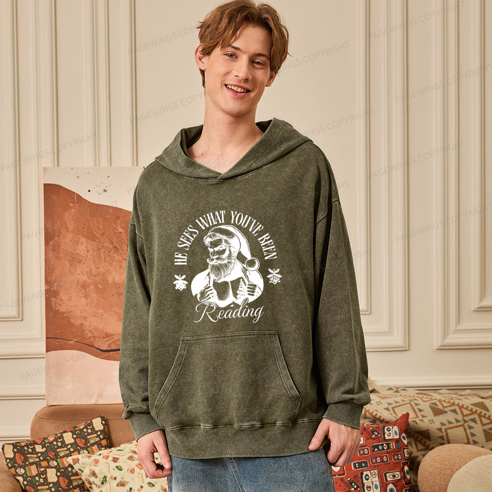Pagewings He Sees What You've Been Reading Unisex Washed Hoodie