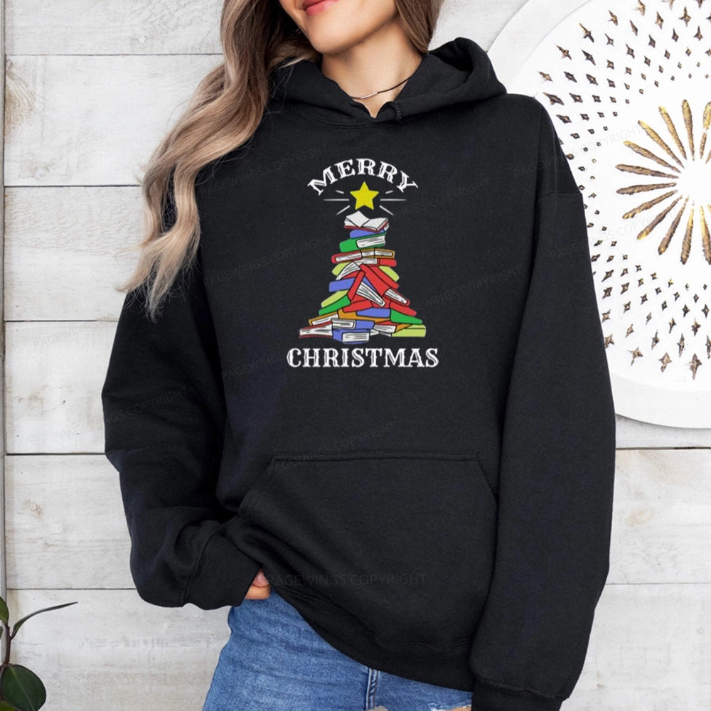Pagewings Merry Christmas Book Tree Unisex Classic Hoodie