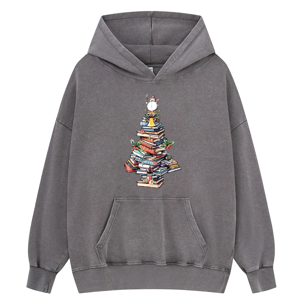 Pagewings Book Christmas Tree Unisex Washed Hoodie