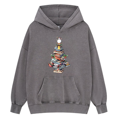 Pagewings Book Christmas Tree Unisex Washed Hoodie