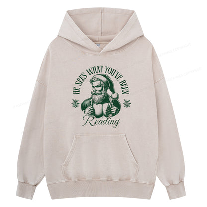 Pagewings He Sees What You've Been Reading Unisex Washed Hoodie