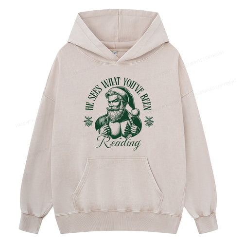 Pagewings He Sees What You've Been Reading Unisex Washed Hoodie