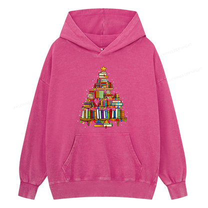 Pagewings Christmas Books Tree Unisex Washed Hoodie