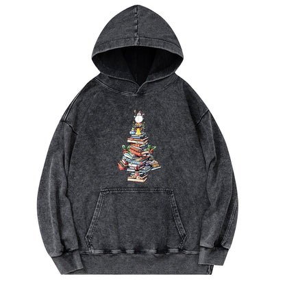 Pagewings Book Christmas Tree Unisex Washed Hoodie